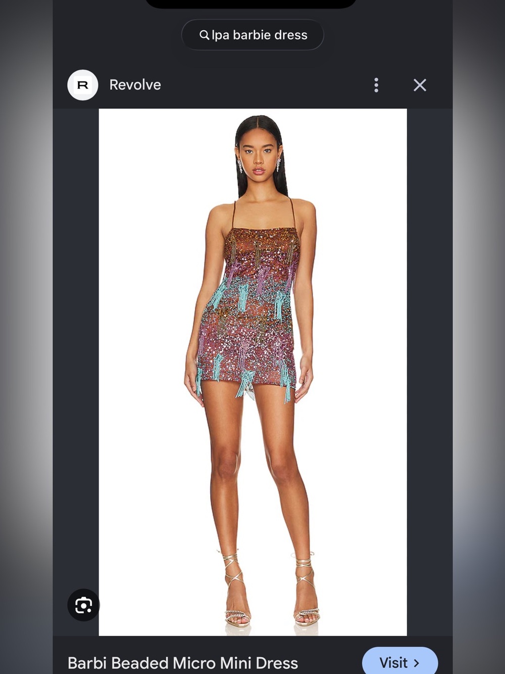 LPA Barbie Iridescent Beaded Mini Dress in Brown and Teal extra small